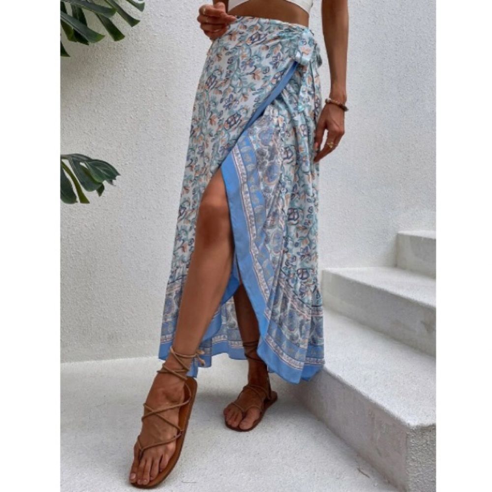 Boho floral print ruffle hem maxi skirt - Picture 5 of 7